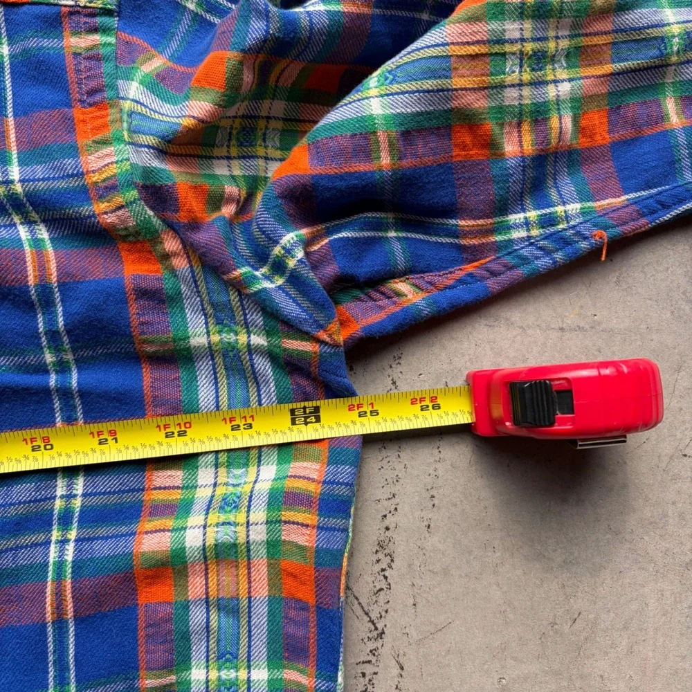 Polo Ralph Lauren Mens XL Plaid Western Pearl Snap Shirt Blue Orange Flannel